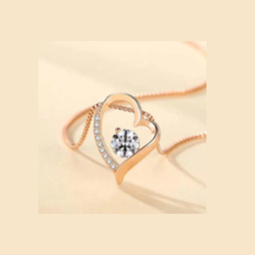 Titanium Steel Copper Plating Heart Shape Zircon Pendant Necklace Gold